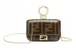 Fendi Сумка-багет из холста с кожаным кошельком для монет, сумка-багет, сумка через плечо, мини-сумка, женская, коричневого цвета 7ar844a9yhf0kvh