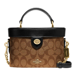Coach Сумка-коробка Kay из ПВХ с кожей, сумка на плечо, сумка через плечо, маленькая женская сумка, черно-коричневая с монограммой 78277-imcbi