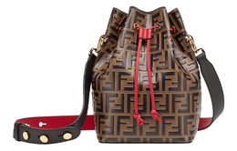 Fendi Сумка-ведро Mon Tresor из телячьей кожи, женская, коричнево-красная 8bt298a6aef13vj