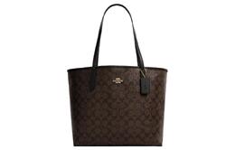Coach Сумка-тоут City 33 с монограммой, большая, холщовая, коричнево-черная, женская 5696-imaa8