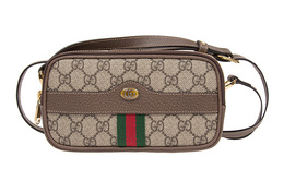 Gucci Сумка Ophidia Canvas с кожаной отделкой, через плечо, мини, женская, цвет "черное дерево" 546597-96iws-8745