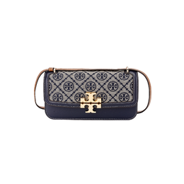 Tory Burch Сумка-мессенджер EleanorT Monogram Jacquard с кожаной сумкой через плечо, женская, морского синего цвета, небольшого размера 159013-405