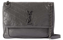 Saint Laurent Сумка-хобо из коровьей кожи, сумка через плечо, женская, серо-белая, среднего размера 4988940en041112