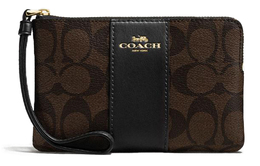 Coach Сумка-клатч из парусины с угловой молнией и кожей, маленький размер, женский, темно-коричневый 58035-imaa8