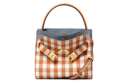 Tory Burch Сумка Lee Radziwill из кожи, сумка через плечо, женская сумка Trumpets, оранжево-белая клетчатая 81105-800