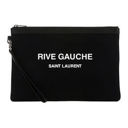 Saint Laurent Сумка-клатч Rive Gauche из хлопка с кожаным холщовым принтом, унисекс, черная 58136996nad1070