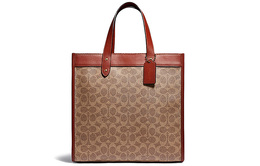 Coach Сумка-шоппер из холста Field Monogram с кожаной сумкой-тоут, сумка-шоппер через плечо, сумки большого размера для женщин коричневого цвета c0776-b4si0