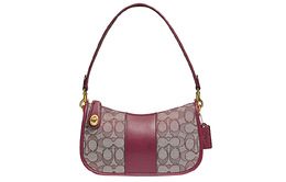 Coach Сумка-тоут Swinger из жаккардовой ткани с кожаной отделкой, через плечо, среднего размера, женская, бордовая, красно-коричневая, с монограммой c0721-b4rh5