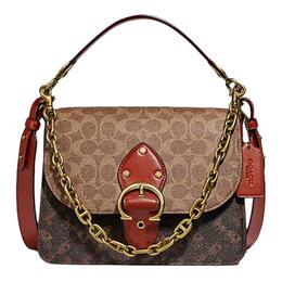 Coach Сумка-мессенджер Beat Coated Canvas с натуральной телячьей кожей, маленькая квадратная, портативная, через плечо, женская, коричневого цвета c2418-b4si0