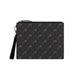 Gucci Мужской клатч Supreme Canvas с кожаной отделкой, черно-серый цвет 575136-g2ban-1087