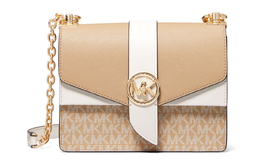 Michael Kors Сумка-конверт Greenwich Coated Canvelet, сумка через плечо, сумка Trumpets, женская, цвет Camel 32s1ggrc0b-260