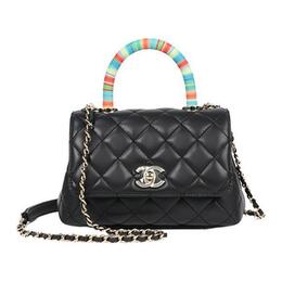 Chanel Женская сумка через плечо из козьей кожи с ручкой Coco, черная as2215-b05240-94305