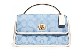 Coach Сумка-тоут из парусины с замком-вертушкой и кожаным клапаном, женская, через плечо, синяя, с монограммой c4690-b4sux