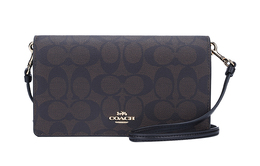 Coach Сумка через плечо Anna Canvas с кожаным клапаном, небольшого размера, женская, темно-коричневого цвета, с монограммой 3036-imaa8