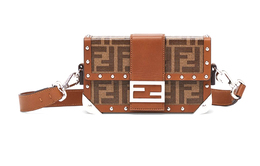 Fendi Сумка-коробка BaguetteTrunk из кожи, сумка-багет, сумка через плечо, мини-сумка для мужчин, коричневая 7va507-a8v3-f18at