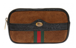 Gucci Винтажная сумка-кошелек для мобильного телефона из замши Ophidia с отделкой из лакированной кожи, мини-сумка через плечо, унисекс, коричневого/черного цвета 519308-0kcdg-2863