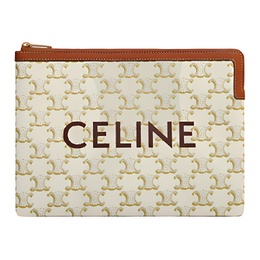 Celine Кошелек-клатч Triomphe из овчины, маленький, женский, конфетный/белый 10d672bzq.01ta