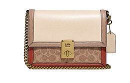 Coach Сумка Hutton Leather Small Square Bag на цепочке, женская, коричневого, белого и разноцветного цветов, через плечо c2795-b4sd2