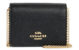 Coach Женская мини-сумка-кошелек из кожи с цепочкой, черная c0059-imblk