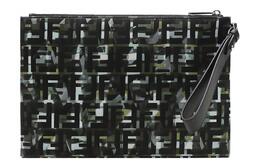 Fendi Мужская сумка-клатч из ткани с кожаным ремешком на запястье, зеленая/черная/камуфляжная 7n0105-abm8-f0x93