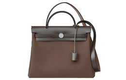 Hermes Сумка Herbag Officier из парусины с охотничьей коровьей кожей, сумка через плечо, унисекс, цвет слоновый серый/черное дерево h079091ckaa
