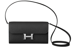 Hermes Сумка-клатч Constance To Go Epsom из кожи, через плечо, женская, Noir, черная h080125ck89