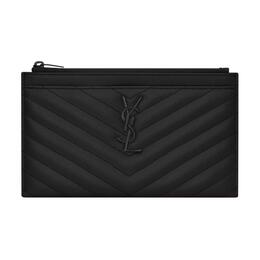 Saint Laurent Женский стеганый кожаный кошелек-клатч с монограммой, черный 504922-bow08-1000
