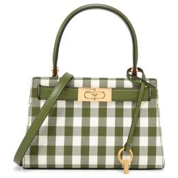 Tory Burch Сумка Lee Radziwill из ткани с кожей, через плечо, мини, женская, оливково-зеленая с белым 81851-304