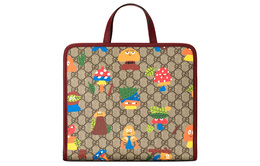 Gucci Сумка-шоппер из холста с кожаной отделкой, переносная детская сумка, цвет эбеновое дерево/бордовый 605614-22bbn-8682