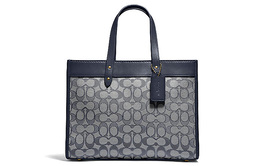 Coach Сумка-шоппер из ткани с кожаной отделкой, сумка-шоппер, сумка через плечо, женская сумка большого размера, синяя монограмма c3282-b4rh3