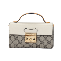 Gucci Сумка-коробка с замком и кожей, сумка на плечо, дамская сумочка, сумка через плечо, женская, мини, белая/черная 652683-96gag-9763
