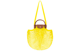 Longchamp Сумка-сетка Le Pliage из филейной ткани с кожаным карманом, цвет неоново-желтый, большого размера для женщин 10121hvh174
