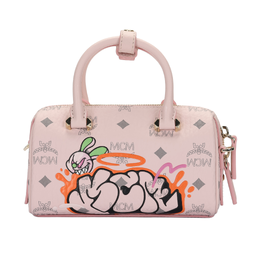 MCM Сумка-бостон Visetos из коровьей кожи, сумка на плечо, мини-сумка через плечо, женская, цвет вишнево-розовая, коллаборация SAMBYPEN mwbbasp01qh001