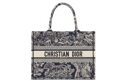 Christian Dior Сумка-книжка среднего размера, синяя и экрю, туаль де жуи, вышивка с обратной стороны m1296zrgo-m928