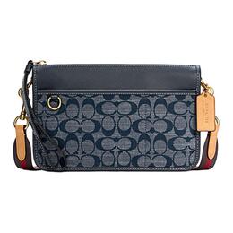 Coach Сумка-мессенджер Heritage Canvas с кожаной сумкой, сумка на плечо, сумка через плечо, средний размер, унисекс, джинсово-синий, монограмма c4162-b4de