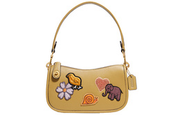 Coach Сумка-переноска Swinger Leather Crossbody, женская, небольшого размера, коричневого и желтого цвета c6316-b4oog