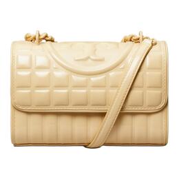 Женская сумка-мессенджер Trumpets из лакированной кожи Fleming, цвет "ваниль", наппа Tory Burch 160137-700