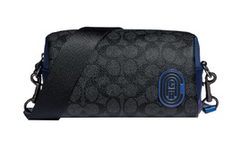 Coach Сумка-мессенджер Pacer из холста с кожаной подушкой, через плечо, маленькая, мужская, черно-серого цвета 89258-pvl