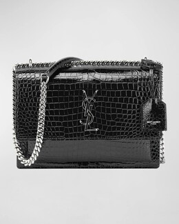 Сумка через плечо Sunset YSL среднего размера из кожи с тиснением под крокодила Saint Laurent, цвет Black prod258430011 | black