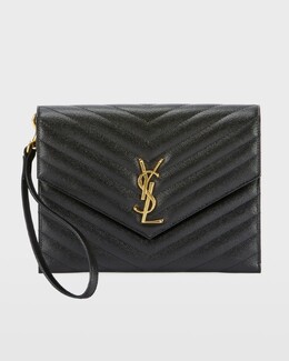 Клатч YSL с клапаном и монограммой из зерненой кожи Saint Laurent, цвет Black prod258430100 | black