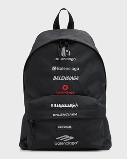 Мужской нейлоновый рюкзак с мультилоготипом Explorer Balenciaga, цвет 1000 Black prod267910219 | 1000 black