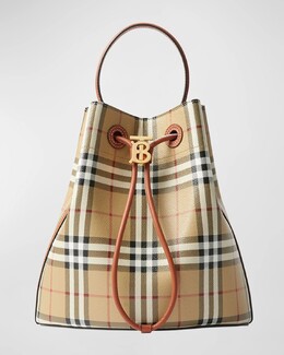 Маленькая сумка-ведро в клетку на шнурке Burberry, цвет Vntg Chk Briar Brown prod264930299 | vntg chk briar brown