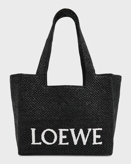 Сумка-тоут среднего размера с логотипом из рафии Loewe, цвет Black prod267730105 | black