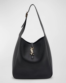 Большая сумка-хобо Le 5A7 YSL из гладкой кожи Saint Laurent, цвет Nero prod263610405 | nero