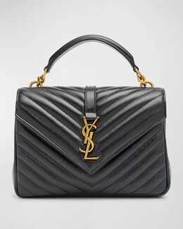 Сумка College Medium YSL с клапаном и ручкой сверху из стеганой кожи Saint Laurent, цвет Black prod268650171 | black