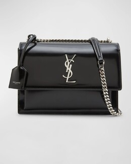 Сумка через плечо Sunset YSL среднего размера из лакированной кожи Saint Laurent, цвет Noir prod266080166 | noir