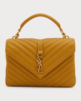 Сумка через плечо College Medium YSL Matelasse из овечьей кожи с V-образным клапаном и золотой фурнитурой Saint Laurent prod236680444 | black