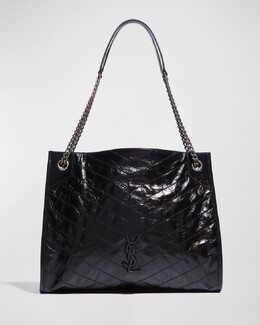 Кожаная большая сумка для покупок Niki YSL с монограммой Saint Laurent prod244400659 | black