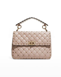 Стеганая сумка Rockstud Spike среднего размера с верхней ручкой Valentino Garavani prod203910057 | ivory