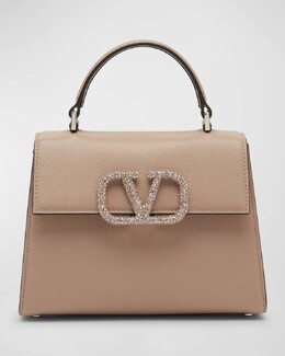 VSLING Маленькая кожаная сумка со стразами и ручкой сверху Valentino Garavani prod261260195 | rose cannelle vin